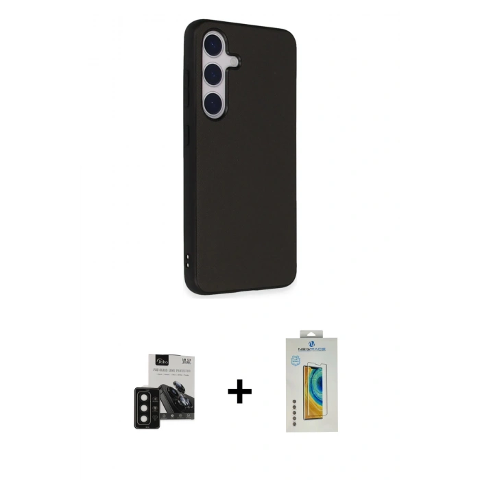 MARSİLYAN™- Galaxy S24 Kılıf Akış Asil Koleksiyonu - Siyah Polymer Nano Ekran Koruyucu + PVD Metal Kamera Lens - SH