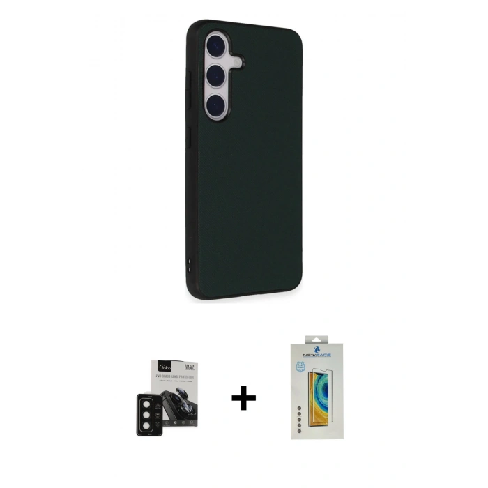 MARSİLYAN™- Galaxy S24 Kılıf Akış Asil Koleksiyonu - Siyah Polymer Nano Ekran Koruyucu + PVD Metal Kamera Lens - SH