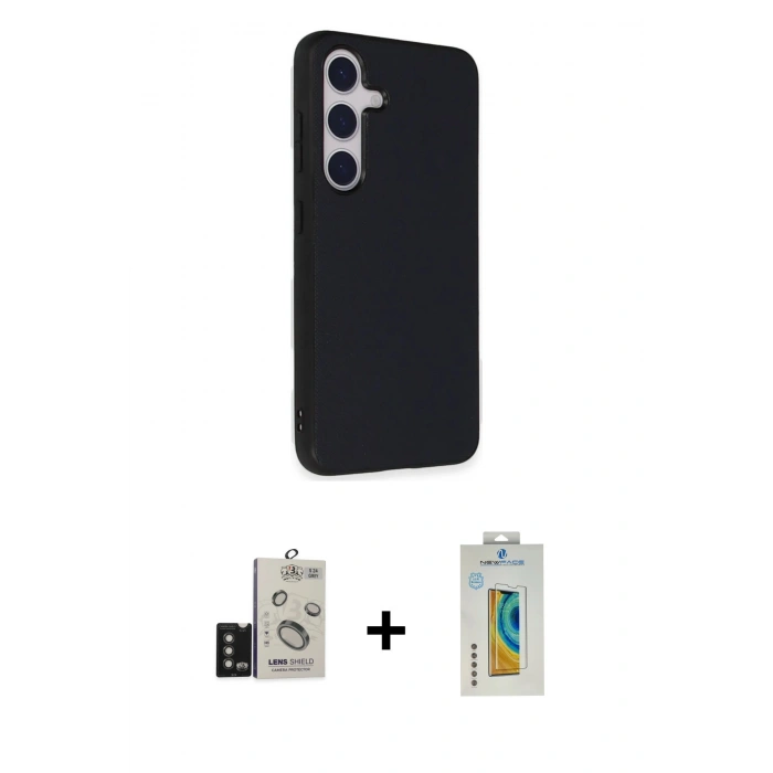 MARSİLYAN™- Galaxy S24 Kılıf Akış Asil Koleksiyonu - Siyah Polymer Nano Ekran Koruyucu + Bilvis Titan Kamera Lens - TMGI