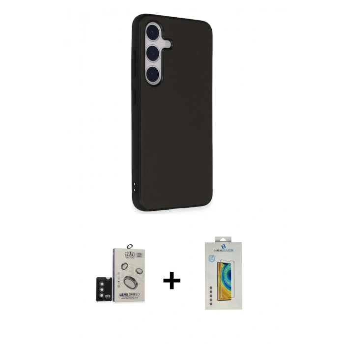 MARSİLYAN™- Galaxy S24 Kılıf Akış Asil Koleksiyonu - Siyah Polymer Nano Ekran Koruyucu + Bilvis Titan Kamera Lens - TMGI