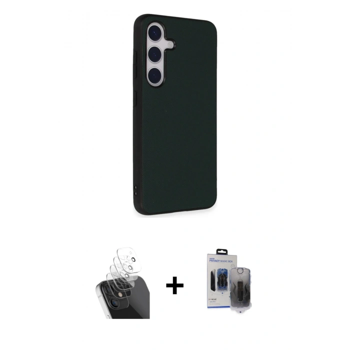 MARSİLYAN™- Galaxy S24 Kılıf Akış Asil Koleksiyonu - Siyah Vanessa Magic Hayalet Cam + Kamera Lens Koruma Cam - SF