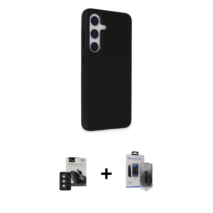 MARSİLYAN™- Galaxy S24 Kılıf Akış Asil Koleksiyonu - Siyah Vanessa Magic Hayalet Cam + PVD Metal Kamera Lens - TNGI