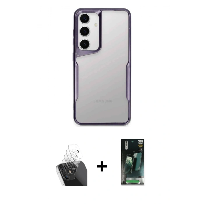 MARSİLYAN™- Galaxy S24 Kılıf Akış Çizgi Koleksiyonu - Şeffaf 360 Full Body Arka Koruyucu + Şeffaf Kamera Lens Koruma Cam