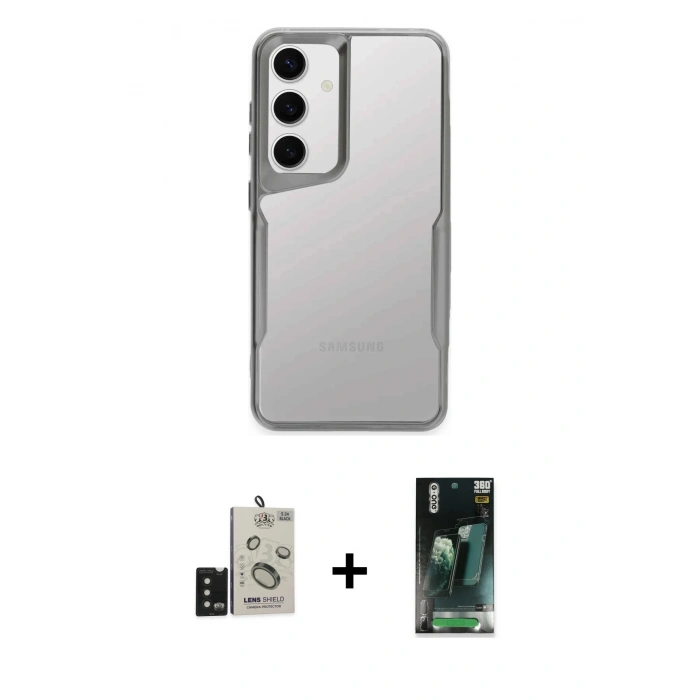MARSİLYAN™- Galaxy S24 Kılıf Akış Çizgi Koleksiyonu - Şeffaf 360 Full Body Arka Koruyucu + Bilvis Titan Kamera Lens - SH