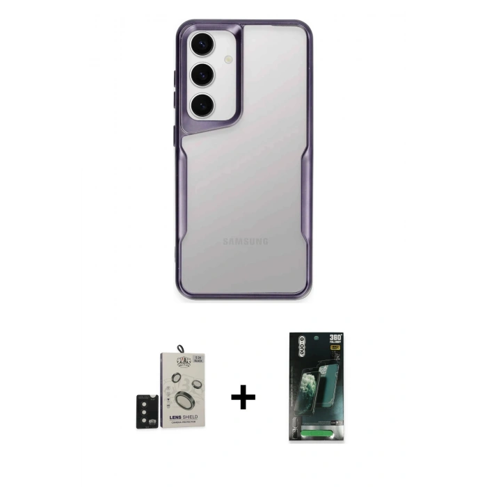 MARSİLYAN™- Galaxy S24 Kılıf Akış Çizgi Koleksiyonu - Şeffaf 360 Full Body Arka Koruyucu + Bilvis Titan Kamera Lens - SH