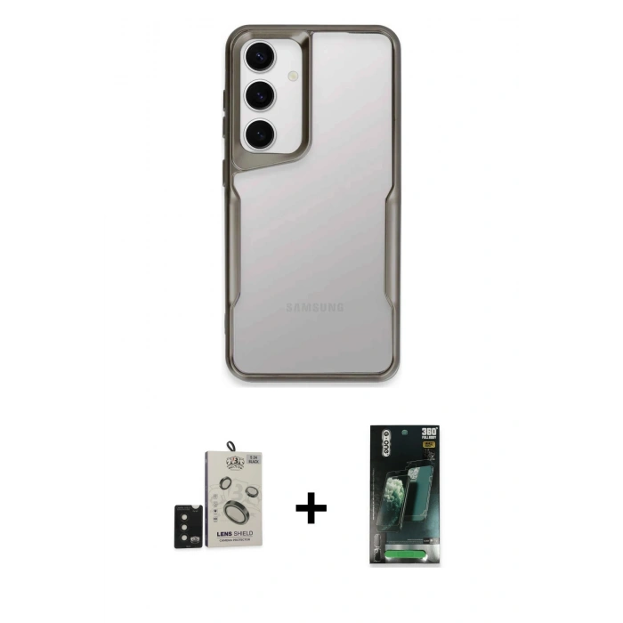 MARSİLYAN™- Galaxy S24 Kılıf Akış Çizgi Koleksiyonu - Şeffaf 360 Full Body Arka Koruyucu + Bilvis Titan Kamera Lens - SH