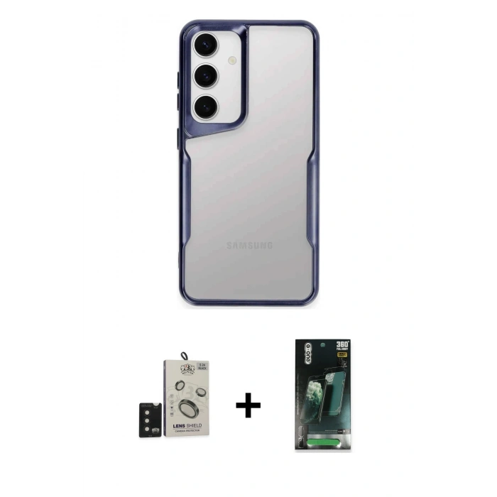 MARSİLYAN™- Galaxy S24 Kılıf Akış Çizgi Koleksiyonu - Şeffaf 360 Full Body Arka Koruyucu + Bilvis Titan Kamera Lens - SH