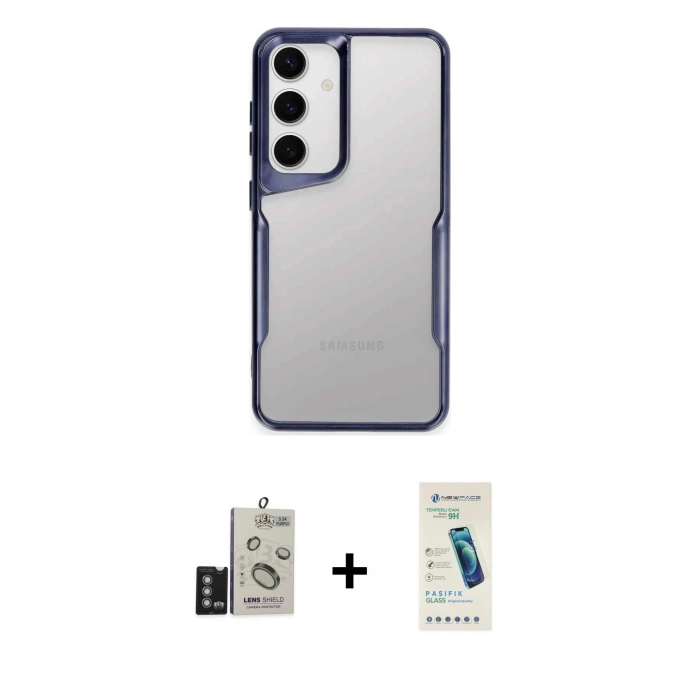 MARSİLYAN™- Galaxy S24 Kılıf Akış Çizgi Koleksiyonu - Şeffaf Pasifik Cam Ekran Koruyucu + Bilvis Titan Kamera Lens - DNMR