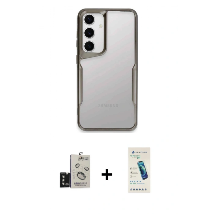 MARSİLYAN™- Galaxy S24 Kılıf Akış Çizgi Koleksiyonu - Şeffaf Pasifik Cam Ekran Koruyucu + Bilvis Titan Kamera Lens - TMGI