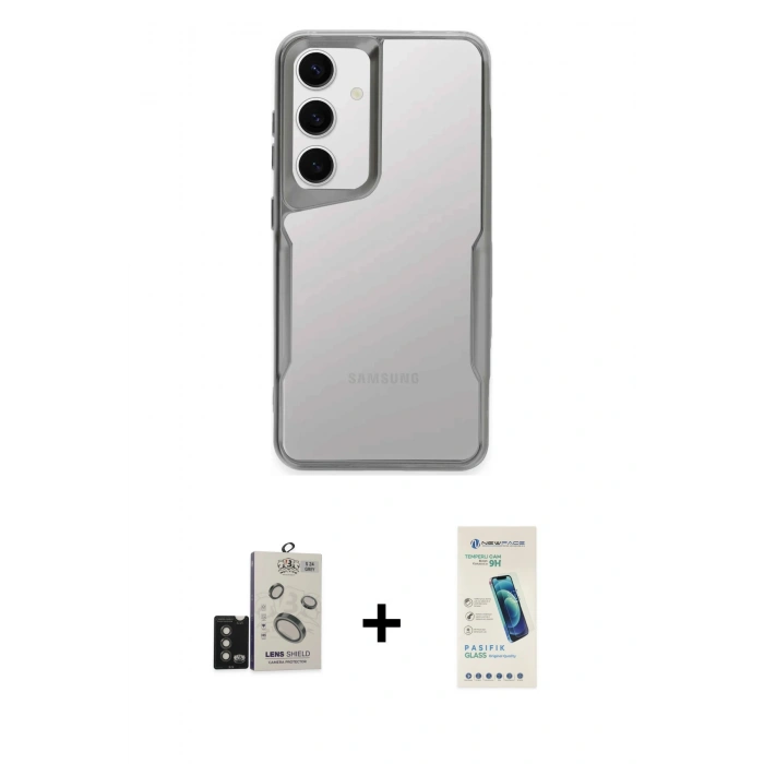 MARSİLYAN™- Galaxy S24 Kılıf Akış Çizgi Koleksiyonu - Şeffaf Pasifik Cam Ekran Koruyucu + Bilvis Titan Kamera Lens - TMGI