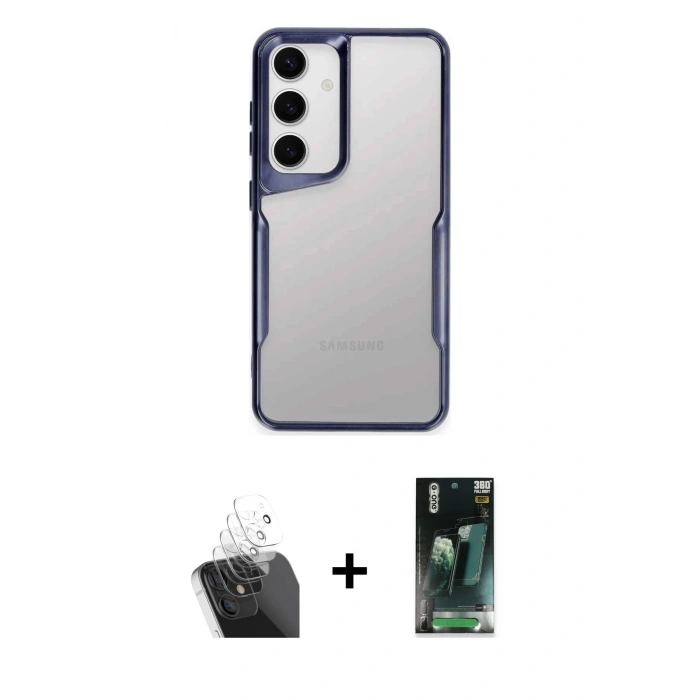 MARSİLYAN™- Galaxy S24 Kılıf Akış Çizgi Koleksiyonu - Siyah 360 Mat Full Body Arka Koruyucu + Kamera Lens Koruma Cam - SF