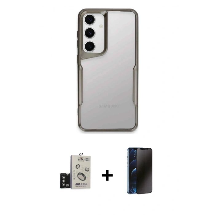 MARSİLYAN™- Galaxy S24 Kılıf Akış Çizgi Koleksiyonu - Siyah 3D Antistatik Hayalet Cam Ekran Koruyucu + Bilvis Titan Kamera Lens - TMGI