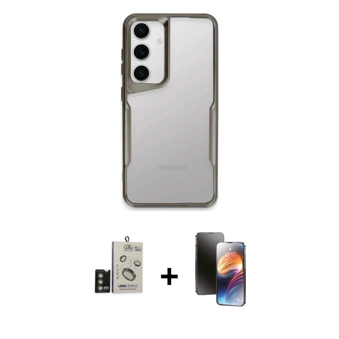 MARSİLYAN™- Galaxy S24 Kılıf Akış Çizgi Koleksiyonu - Siyah 3D Antistatik Mat Seramik Nano Ekran Koruyucu + Bilvis Titan Kamera Lens - GD