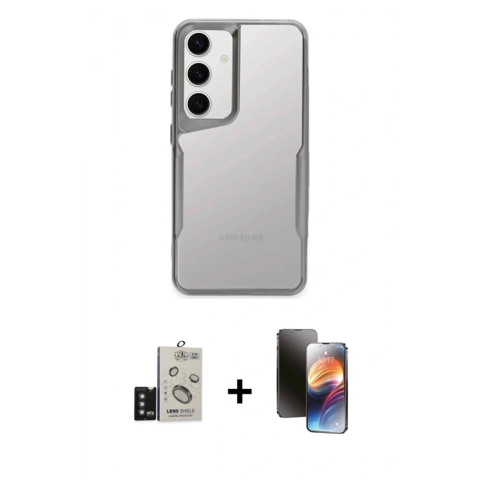 MARSİLYAN™- Galaxy S24 Kılıf Akış Çizgi Koleksiyonu - Siyah 3D Antistatik Mat Seramik Nano Ekran Koruyucu + Bilvis Titan Kamera Lens - TMGI