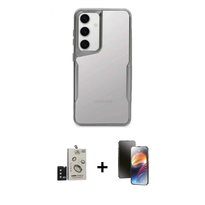 MARSİLYAN™- Galaxy S24 Kılıf Akış Çizgi Koleksiyonu - Siyah 3D Antistatik Mat Seramik Nano Ekran Koruyucu + Bilvis Titan Kamera Lens - SH