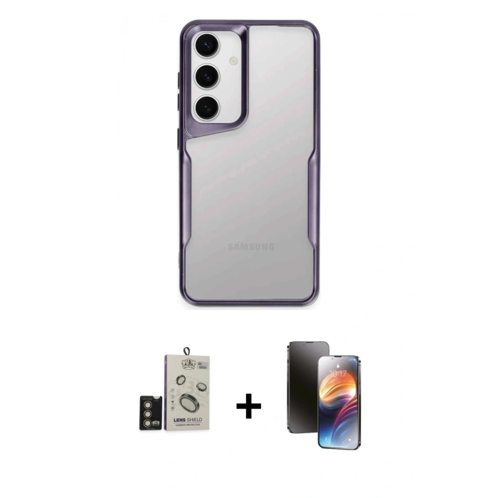 MARSİLYAN™- Galaxy S24 Kılıf Akış Çizgi Koleksiyonu - Siyah 3D Antistatik Mat Seramik Nano Ekran Koruyucu + Bilvis Titan Kamera Lens - GD