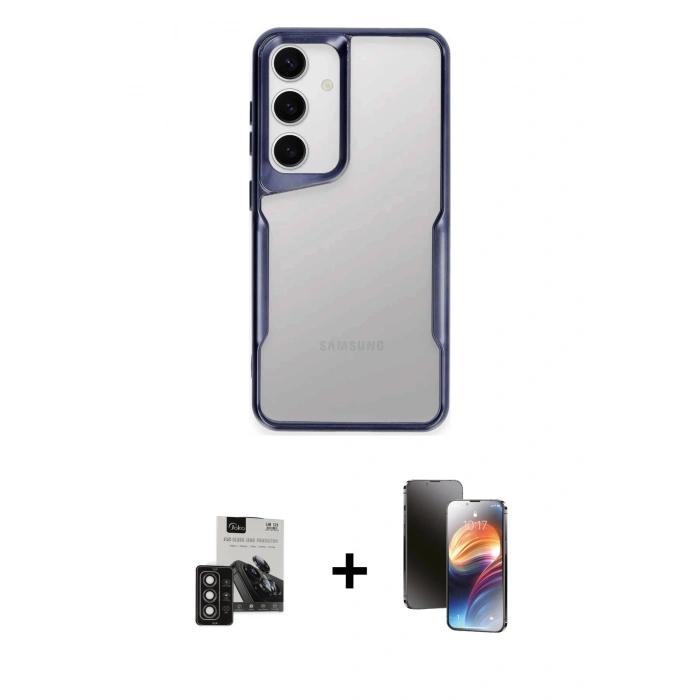 MARSİLYAN™- Galaxy S24 Kılıf Akış Çizgi Koleksiyonu - Siyah 3D Antistatik Mat Seramik Nano Ekran Koruyucu + PVD Metal Kamera Lens - DNMR