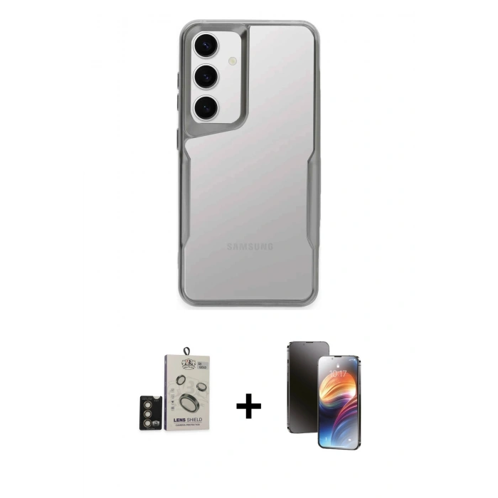 MARSİLYAN™- Galaxy S24 Kılıf Akış Çizgi Koleksiyonu - Siyah 3D Antistatik Mat Seramik Nano Ekran Koruyucu + Bilvis Titan Kamera Lens - GD