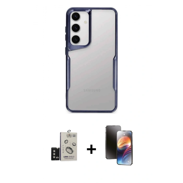 MARSİLYAN™- Galaxy S24 Kılıf Akış Çizgi Koleksiyonu - Siyah 3D Antistatik Mat Seramik Nano Ekran Koruyucu + Bilvis Titan Kamera Lens - TMGI