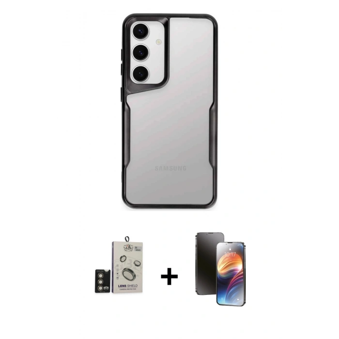 MARSİLYAN™- Galaxy S24 Kılıf Akış Çizgi Koleksiyonu - Siyah 3D Antistatik Mat Seramik Nano Ekran Koruyucu + Bilvis Titan Kamera Lens - GD