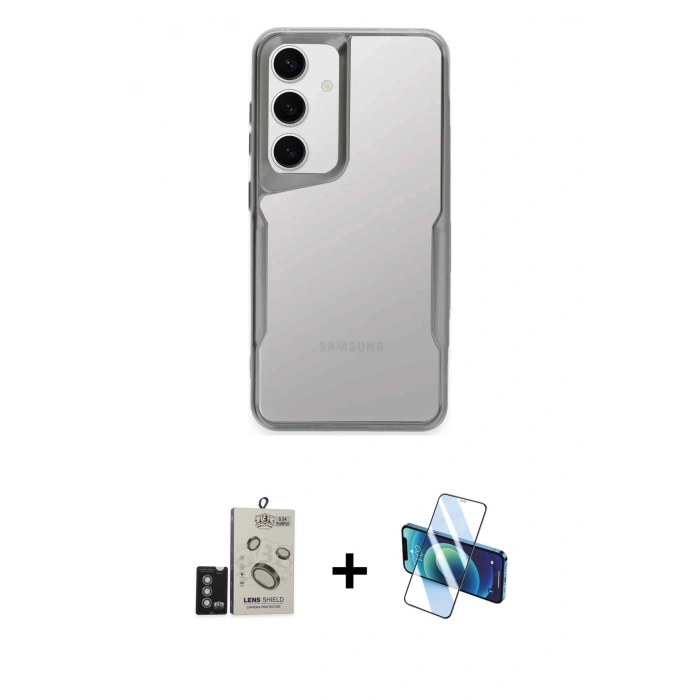 MARSİLYAN™- Galaxy S24 Kılıf Akış Çizgi Koleksiyonu - Siyah 3D Antistatik Seramik Nano Ekran Koruyucu + Bilvis Titan Kamera Lens - DNMR