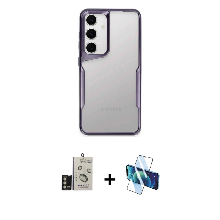 MARSİLYAN™- Galaxy S24 Kılıf Akış Çizgi Koleksiyonu - Siyah 3D Antistatik Seramik Nano Ekran Koruyucu + Bilvis Titan Kamera Lens - GD