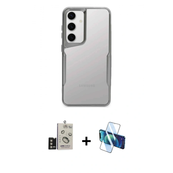 MARSİLYAN™- Galaxy S24 Kılıf Akış Çizgi Koleksiyonu - Siyah 3D Antistatik Seramik Nano Ekran Koruyucu + Bilvis Titan Kamera Lens - GD
