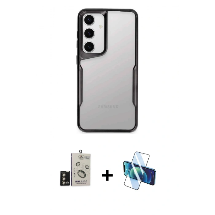 MARSİLYAN™- Galaxy S24 Kılıf Akış Çizgi Koleksiyonu - Siyah 3D Antistatik Seramik Nano Ekran Koruyucu + Bilvis Titan Kamera Lens - GD