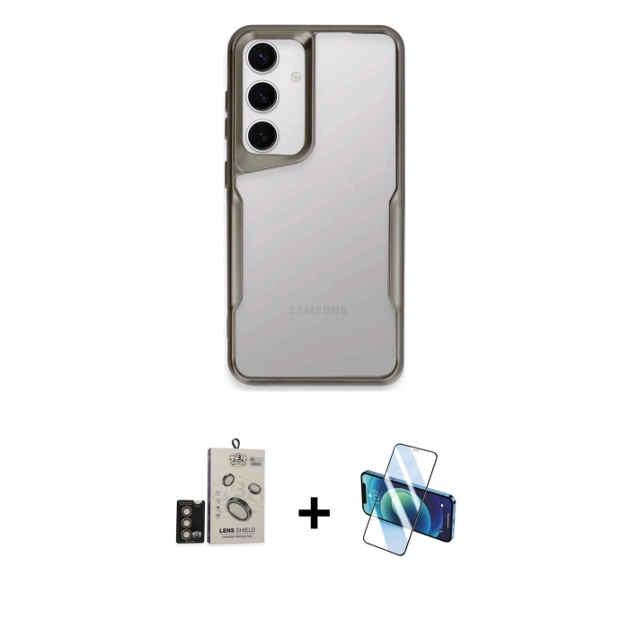 MARSİLYAN™- Galaxy S24 Kılıf Akış Çizgi Koleksiyonu - Siyah 3D Antistatik Seramik Nano Ekran Koruyucu + Bilvis Titan Kamera Lens - GD