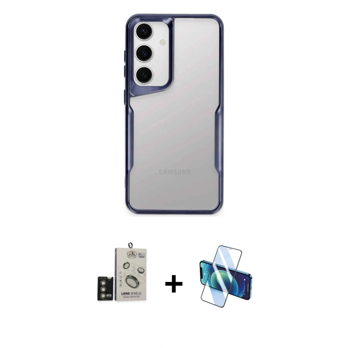 MARSİLYAN™- Galaxy S24 Kılıf Akış Çizgi Koleksiyonu - Siyah 3D Antistatik Seramik Nano Ekran Koruyucu + Bilvis Titan Kamera Lens - GD