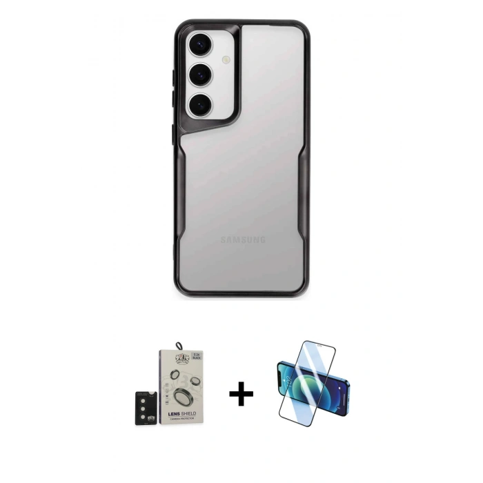 MARSİLYAN™- Galaxy S24 Kılıf Akış Çizgi Koleksiyonu - Siyah 3D Antistatik Seramik Nano Ekran Koruyucu + Bilvis Titan Kamera Lens - SH