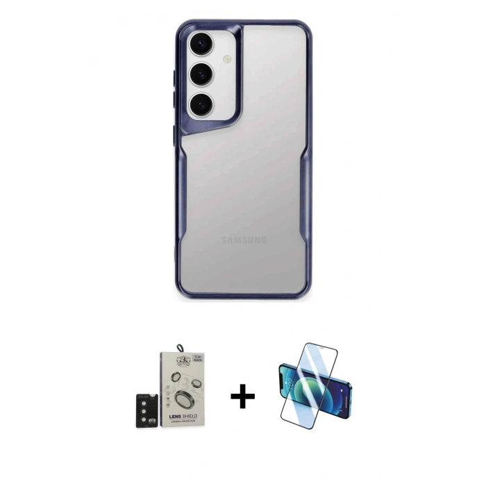 MARSİLYAN™- Galaxy S24 Kılıf Akış Çizgi Koleksiyonu - Siyah 3D Antistatik Seramik Nano Ekran Koruyucu + Bilvis Titan Kamera Lens - SH