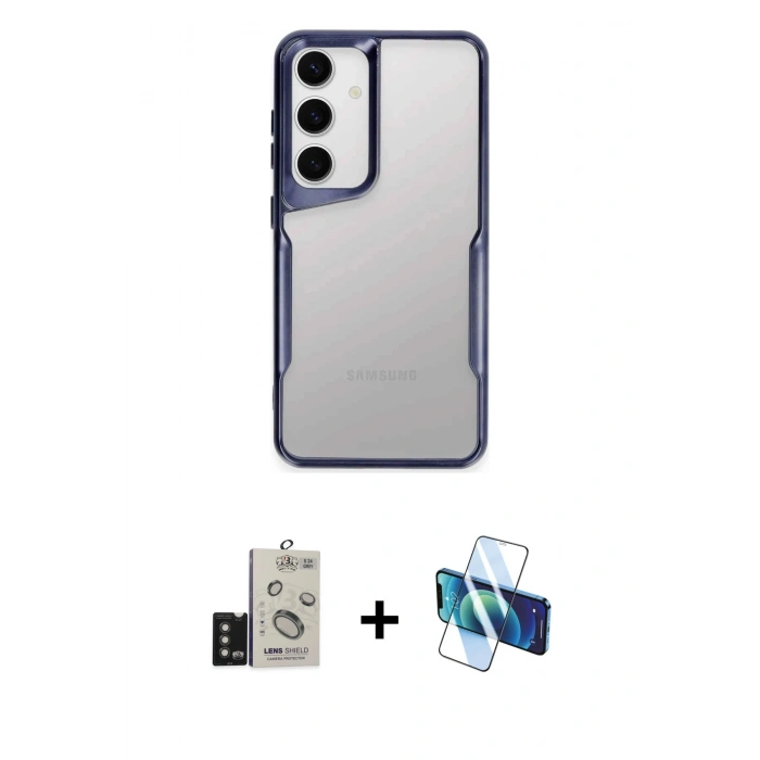 MARSİLYAN™- Galaxy S24 Kılıf Akış Çizgi Koleksiyonu - Siyah 3D Antistatik Seramik Nano Ekran Koruyucu + Bilvis Titan Kamera Lens - TMGI
