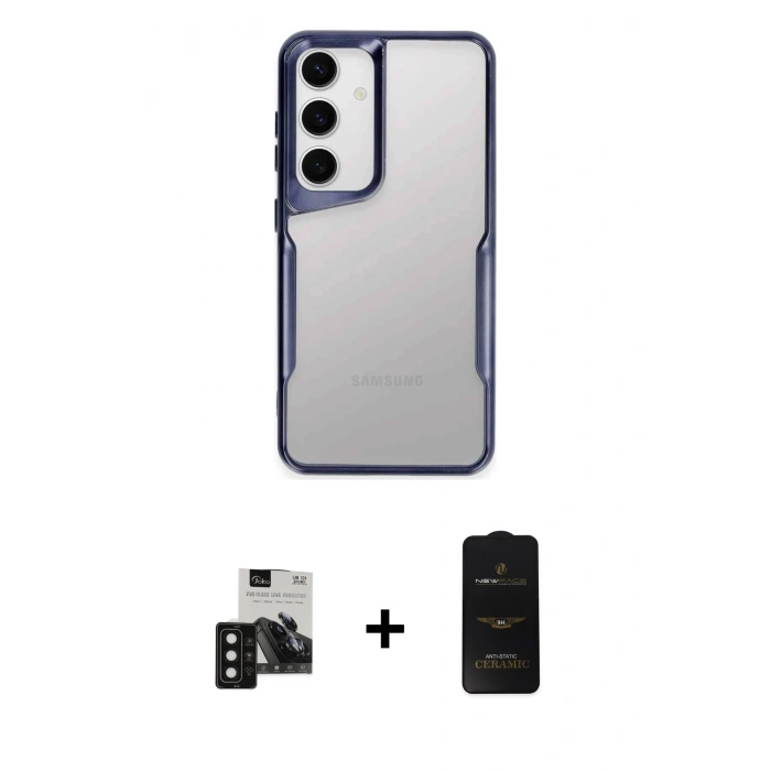 MARSİLYAN™- Galaxy S24 Kılıf Akış Çizgi Koleksiyonu - Siyah 6D Antistatik Mat Seramik Hayalet Nano Ekran Koruyucu + PVD Metal Kamera Lens - SH