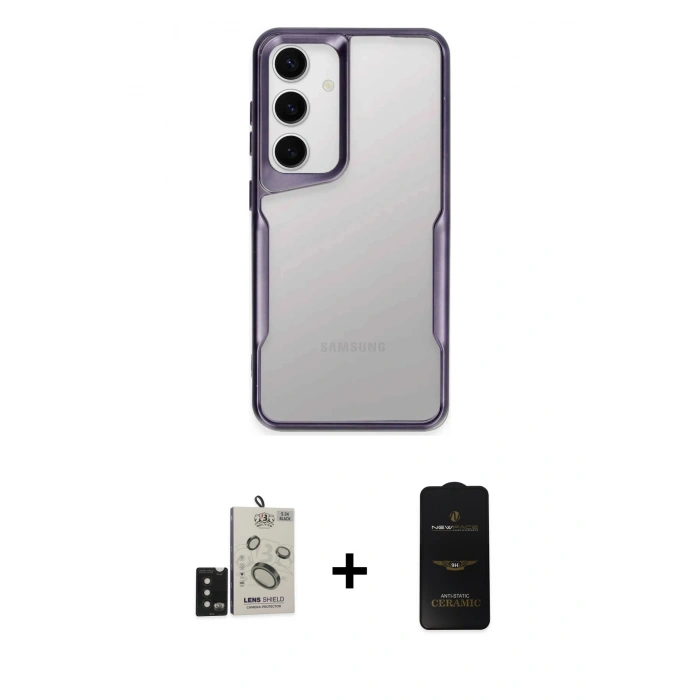 MARSİLYAN™- Galaxy S24 Kılıf Akış Çizgi Koleksiyonu - Siyah 6D Antistatik Mat Seramik Hayalet Nano Ekran Koruyucu + Bilvis Titan Kamera Lens - SH