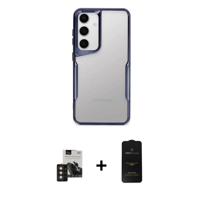 MARSİLYAN™- Galaxy S24 Kılıf Akış Çizgi Koleksiyonu - Siyah 6D Antistatik Mat Seramik Hayalet Nano Ekran Koruyucu + PVD Metal Kamera Lens - GD
