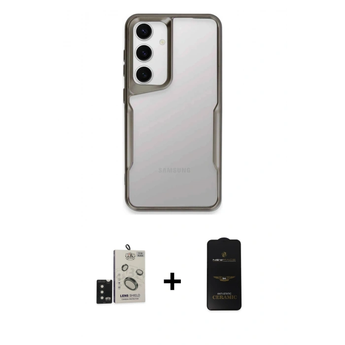 MARSİLYAN™- Galaxy S24 Kılıf Akış Çizgi Koleksiyonu - Siyah 6D Antistatik Mat Seramik Hayalet Nano Ekran Koruyucu + Bilvis Titan Kamera Lens - SH