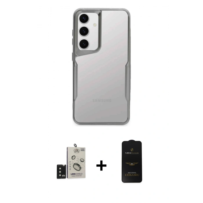 MARSİLYAN™- Galaxy S24 Kılıf Akış Çizgi Koleksiyonu - Siyah 6D Antistatik Mat Seramik Hayalet Nano Ekran Koruyucu + Bilvis Titan Kamera Lens - SH