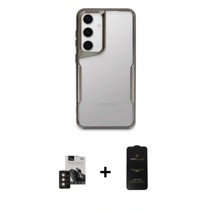 MARSİLYAN™- Galaxy S24 Kılıf Akış Çizgi Koleksiyonu - Siyah 6D Antistatik Mat Seramik Hayalet Nano Ekran Koruyucu + PVD Metal Kamera Lens - GD