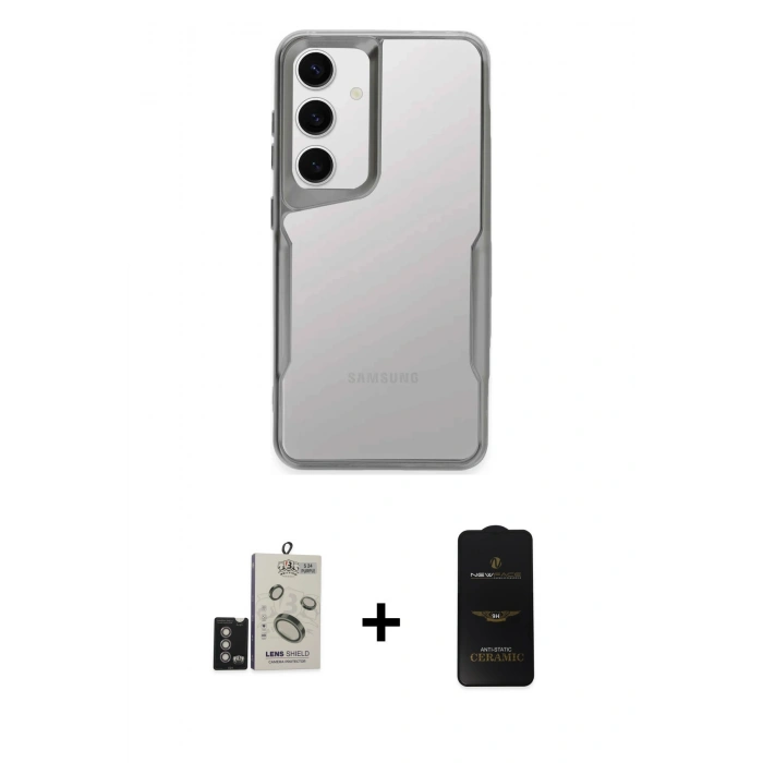 MARSİLYAN™- Galaxy S24 Kılıf Akış Çizgi Koleksiyonu - Siyah 6D Antistatik Mat Seramik Hayalet Nano Ekran Koruyucu + Bilvis Titan Kamera Lens - DNMR