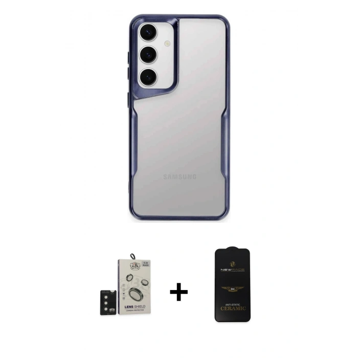 MARSİLYAN™- Galaxy S24 Kılıf Akış Çizgi Koleksiyonu - Siyah 6D Antistatik Mat Seramik Hayalet Nano Ekran Koruyucu + Bilvis Titan Kamera Lens - SH
