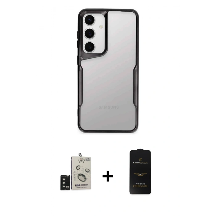 MARSİLYAN™- Galaxy S24 Kılıf Akış Çizgi Koleksiyonu - Siyah 6D Antistatik Mat Seramik Hayalet Nano Ekran Koruyucu + Bilvis Titan Kamera Lens - SH