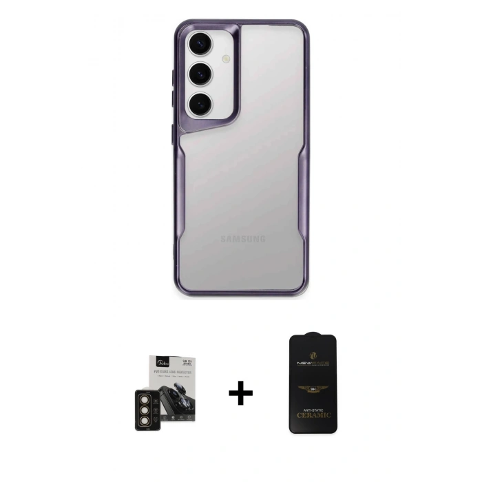 MARSİLYAN™- Galaxy S24 Kılıf Akış Çizgi Koleksiyonu - Siyah 6D Antistatik Mat Seramik Hayalet Nano Ekran Koruyucu + PVD Metal Kamera Lens - GD
