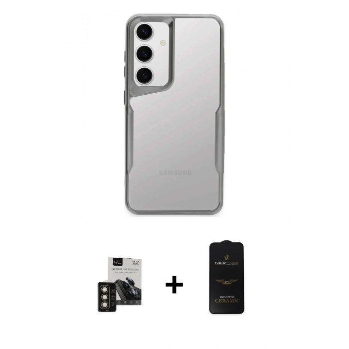 MARSİLYAN™- Galaxy S24 Kılıf Akış Çizgi Koleksiyonu - Siyah 6D Antistatik Mat Seramik Hayalet Nano Ekran Koruyucu + PVD Metal Kamera Lens - GD