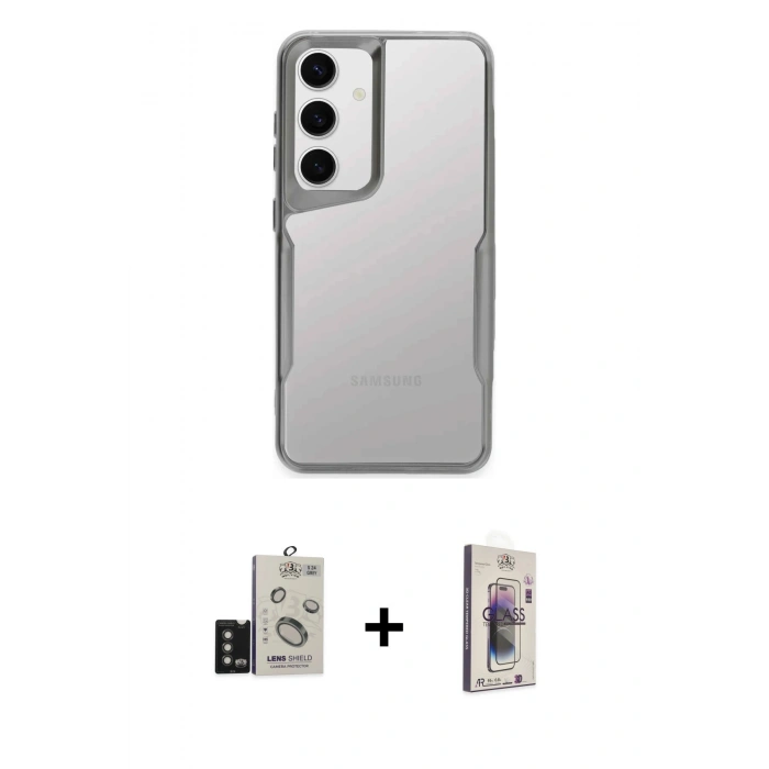 MARSİLYAN™- Galaxy S24 Kılıf Akış Çizgi Koleksiyonu - Siyah Bilvis 3D Cam Ekran Koruyucu + Bilvis Titan Kamera Lens - TMGI