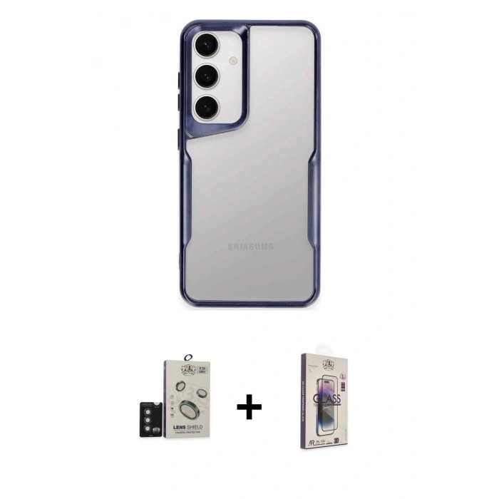 MARSİLYAN™- Galaxy S24 Kılıf Akış Çizgi Koleksiyonu - Siyah Bilvis 3D Cam Ekran Koruyucu + Bilvis Titan Kamera Lens - TMGI