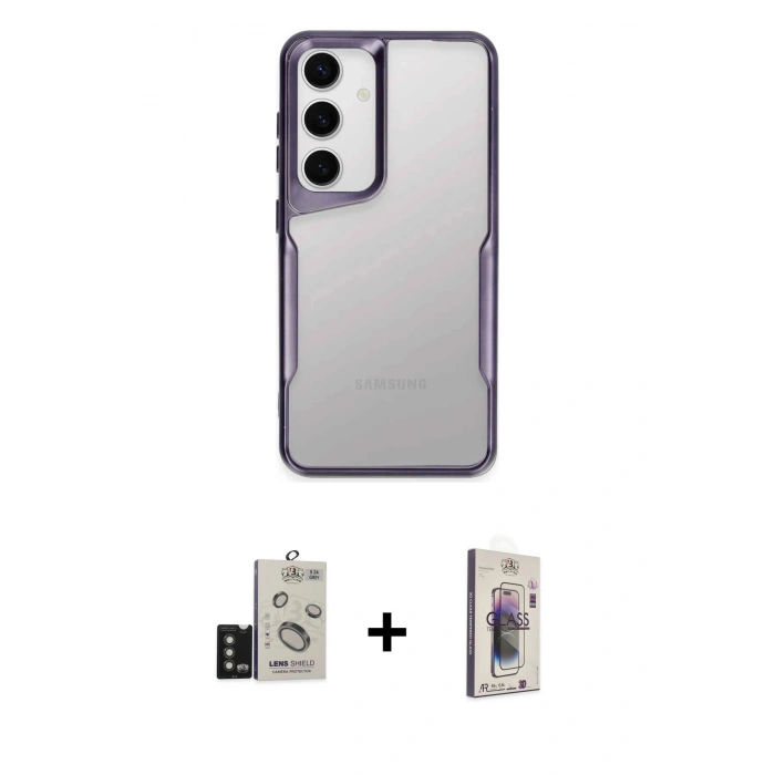 MARSİLYAN™- Galaxy S24 Kılıf Akış Çizgi Koleksiyonu - Siyah Bilvis 3D Cam Ekran Koruyucu + Bilvis Titan Kamera Lens - TMGI