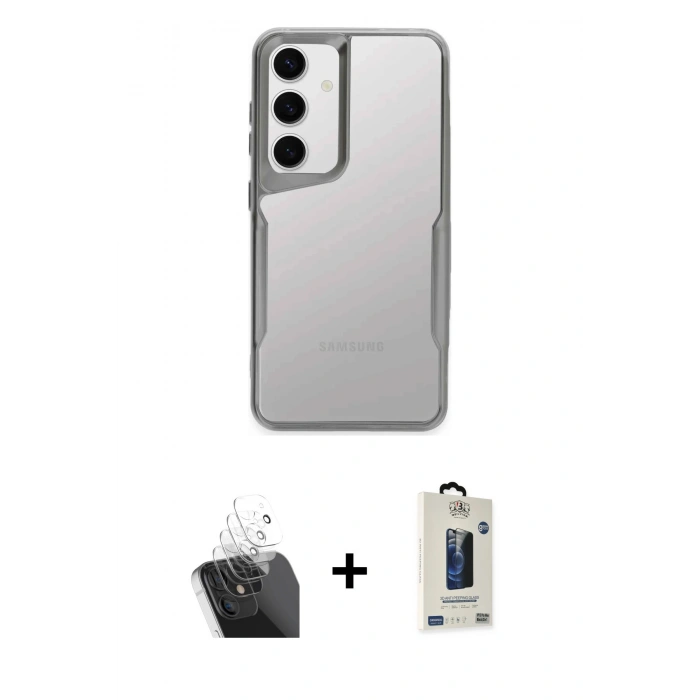 MARSİLYAN™- Galaxy S24 Kılıf Akış Çizgi Koleksiyonu - Siyah Bilvis Hayalet Cam Ekran Koruyucu + Kamera Lens Koruma Cam - SF