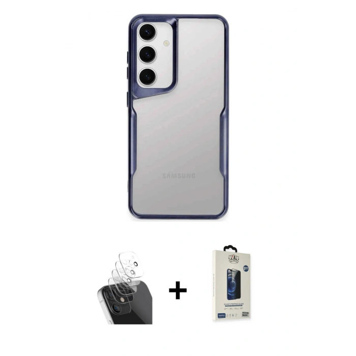MARSİLYAN™- Galaxy S24 Kılıf Akış Çizgi Koleksiyonu - Siyah Bilvis Hayalet Cam Ekran Koruyucu + Kamera Lens Koruma Cam - SF