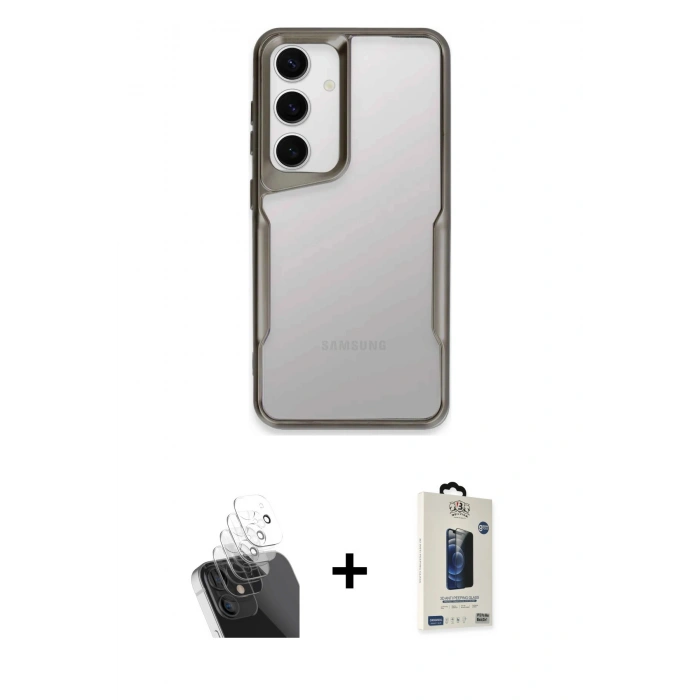 MARSİLYAN™- Galaxy S24 Kılıf Akış Çizgi Koleksiyonu - Siyah Bilvis Hayalet Cam Ekran Koruyucu + Kamera Lens Koruma Cam - SF